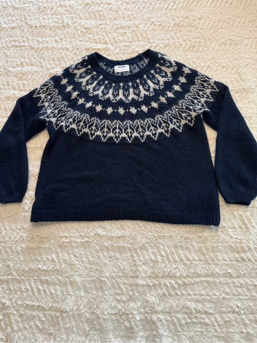 Old Navy Fair Isle Knit Sweater Navy Blue Size XL Cozy Preppy winter